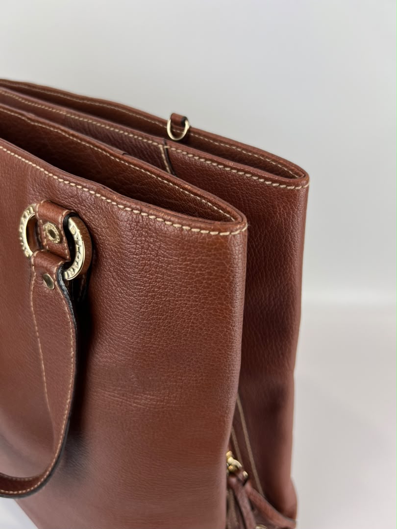 Vintage Brown Pigskin Leather 2-Way Tote