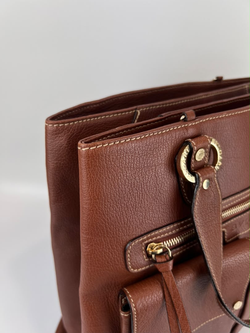 Vintage Brown Pigskin Leather 2-Way Tote