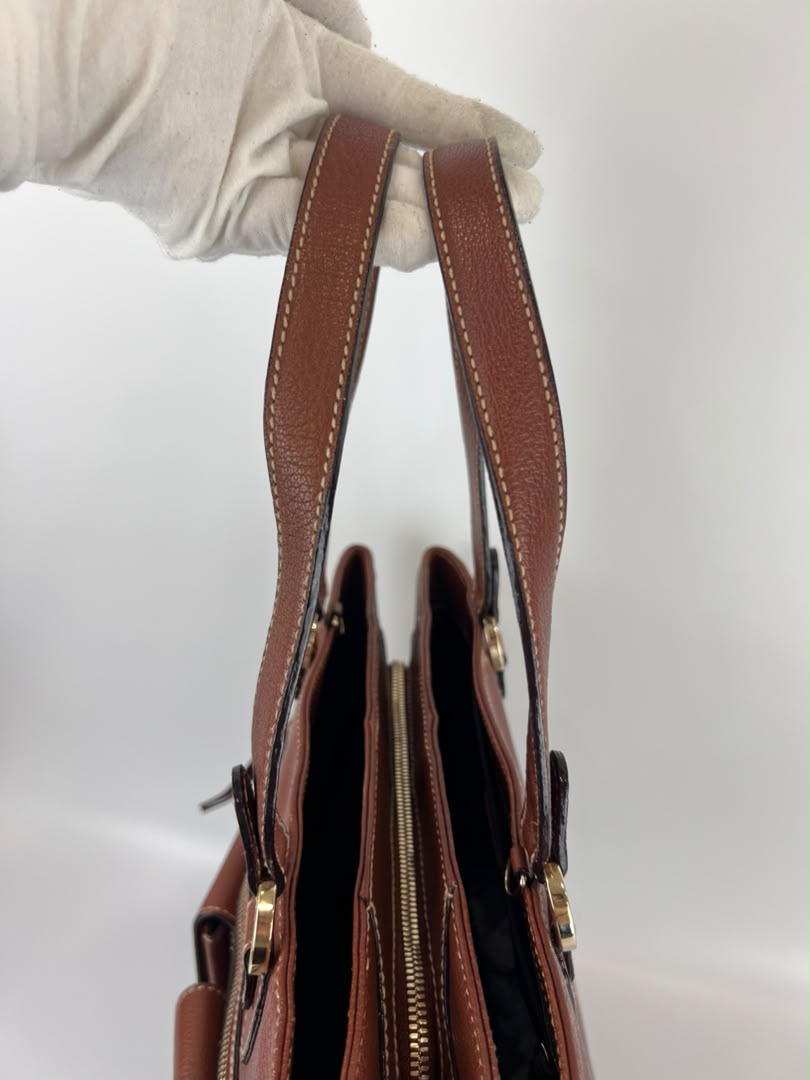 Vintage Brown Pigskin Leather 2-Way Tote