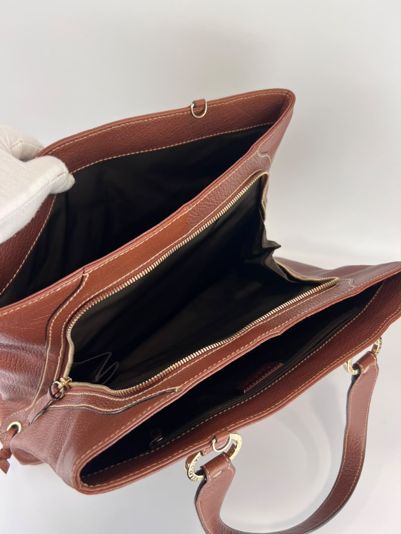 Vintage Brown Pigskin Leather 2-Way Tote