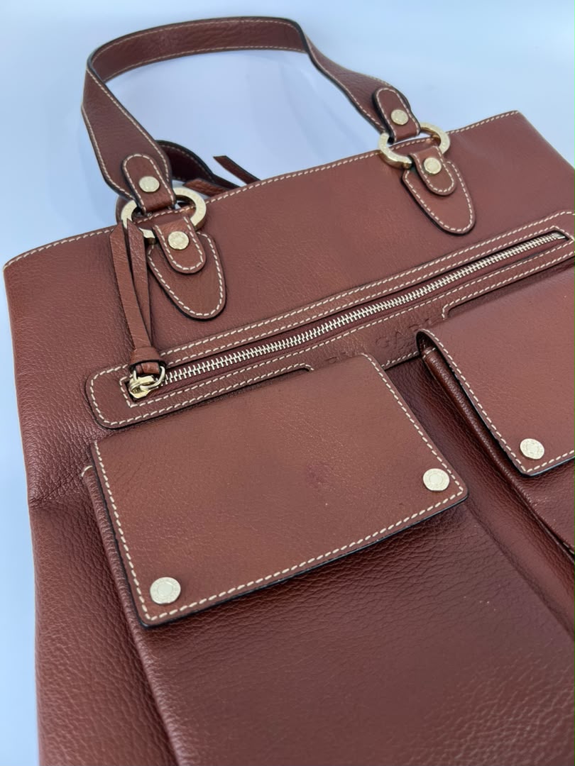 Vintage Brown Pigskin Leather 2-Way Tote