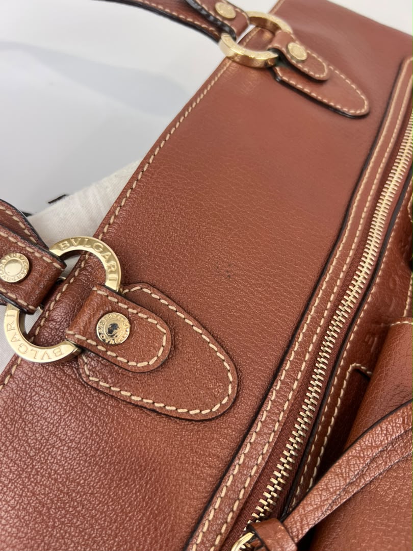 Vintage Brown Pigskin Leather 2-Way Tote