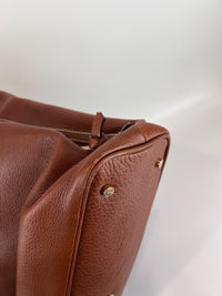 Vintage Brown Pigskin Leather 2-Way Tote