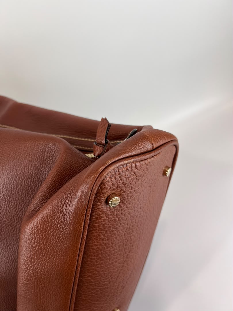 Vintage Brown Pigskin Leather 2-Way Tote