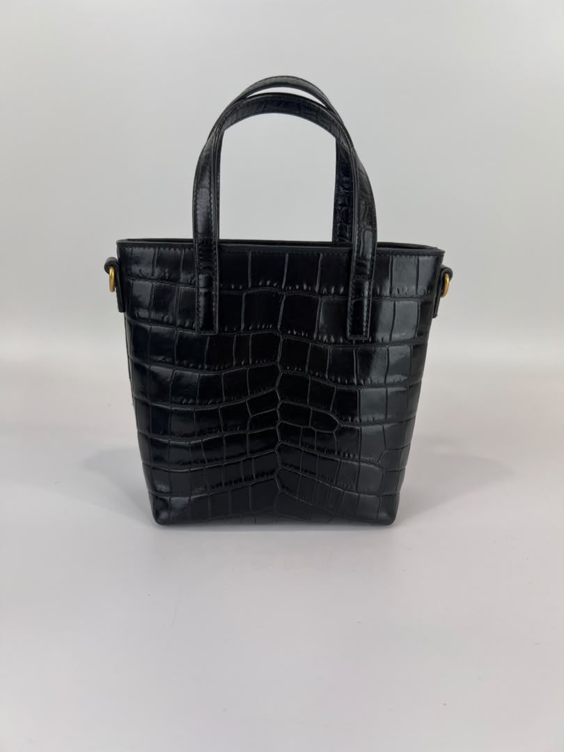 Mini Toy Shopping Saint Laurent in Black Crocodile-Embossed Leather
