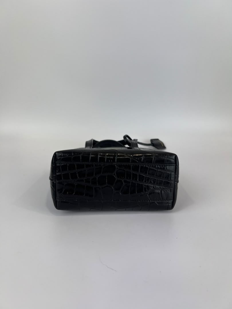 Mini Toy Shopping Saint Laurent in Black Crocodile-Embossed Leather