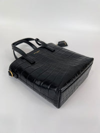 Mini Toy Shopping Saint Laurent in Black Crocodile-Embossed Leather