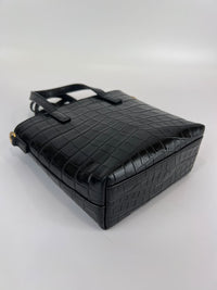 Mini Toy Shopping Saint Laurent in Black Crocodile-Embossed Leather