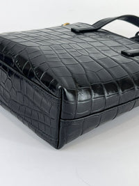 Mini Toy Shopping Saint Laurent in Black Crocodile-Embossed Leather