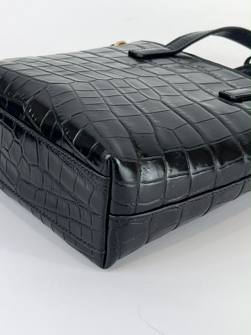 Mini Toy Shopping Saint Laurent in Black Crocodile-Embossed Leather
