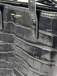 Mini Toy Shopping Saint Laurent in Black Crocodile-Embossed Leather
