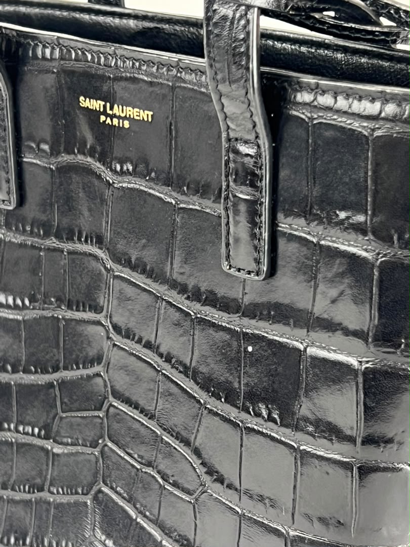 Mini Toy Shopping Saint Laurent in Black Crocodile-Embossed Leather