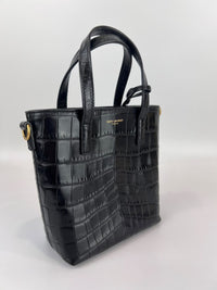 Mini Toy Shopping Saint Laurent in Black Crocodile-Embossed Leather