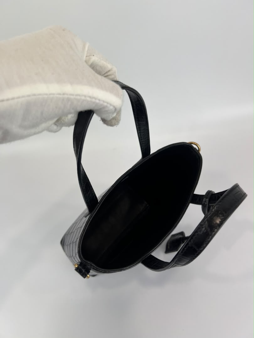 Mini Toy Shopping Saint Laurent in Black Crocodile-Embossed Leather