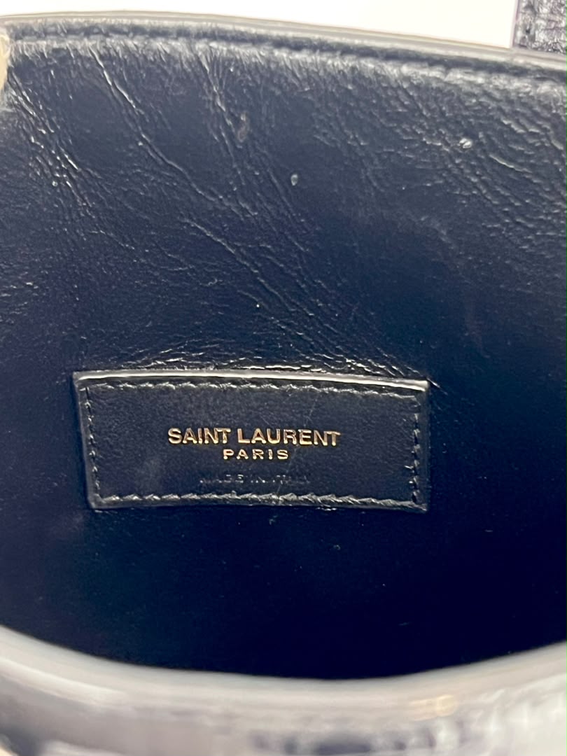 Mini Toy Shopping Saint Laurent in Black Crocodile-Embossed Leather