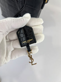 Mini Toy Shopping Saint Laurent in Black Crocodile-Embossed Leather