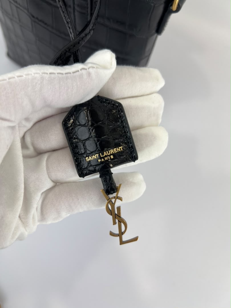 Mini Toy Shopping Saint Laurent in Black Crocodile-Embossed Leather