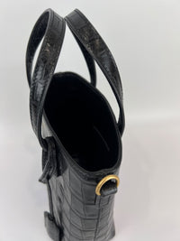 Mini Toy Shopping Saint Laurent in Black Crocodile-Embossed Leather