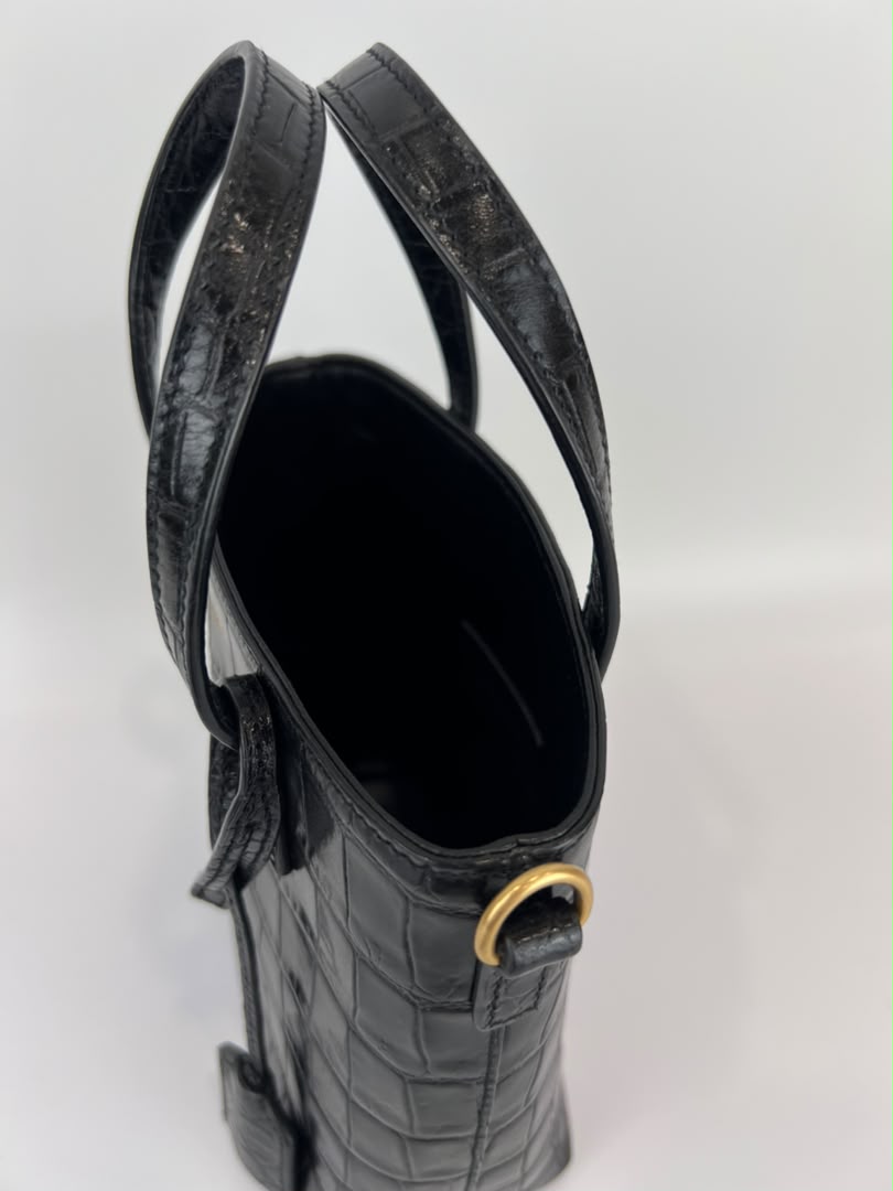 Mini Toy Shopping Saint Laurent in Black Crocodile-Embossed Leather