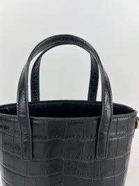 Mini Toy Shopping Saint Laurent in Black Crocodile-Embossed Leather