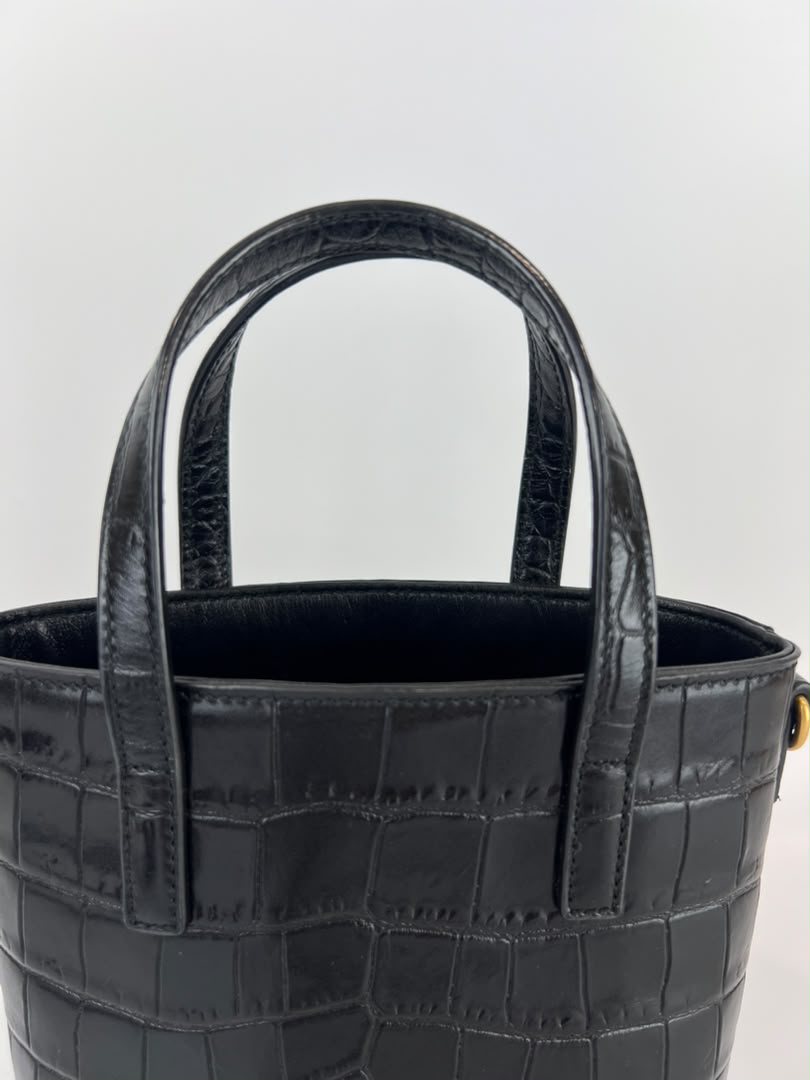 Mini Toy Shopping Saint Laurent in Black Crocodile-Embossed Leather
