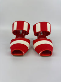 Red and White Striped Cotton Strap Mules Size 39