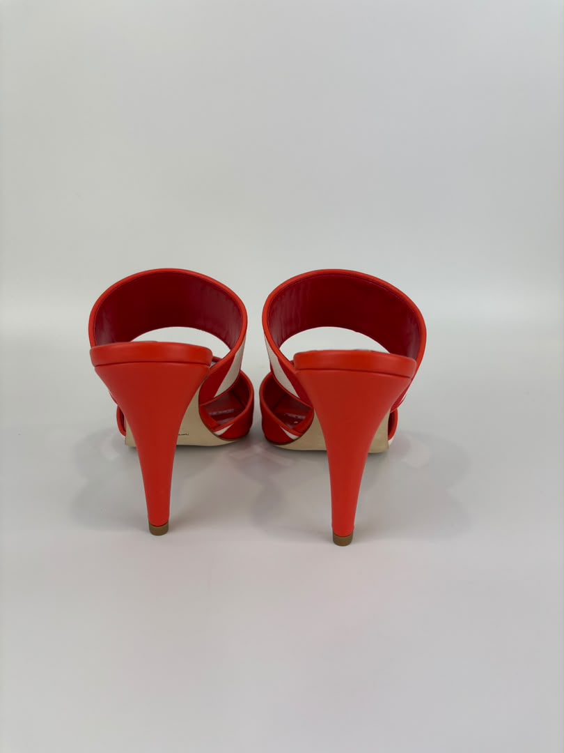 Red and White Striped Cotton Strap Mules Size 39