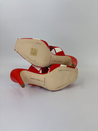 Red and White Striped Cotton Strap Mules Size 39
