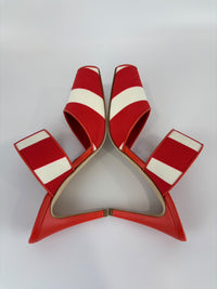 Red and White Striped Cotton Strap Mules Size 39