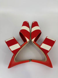 Red and White Striped Cotton Strap Mules Size 39
