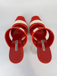 Red and White Striped Cotton Strap Mules Size 39