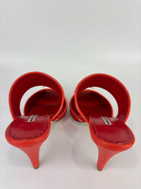 Red and White Striped Cotton Strap Mules Size 39