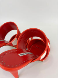 Red and White Striped Cotton Strap Mules Size 39