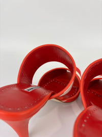 Red and White Striped Cotton Strap Mules Size 39