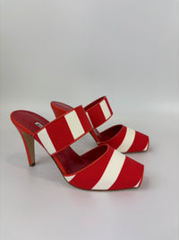 Red and White Striped Cotton Strap Mules Size 39