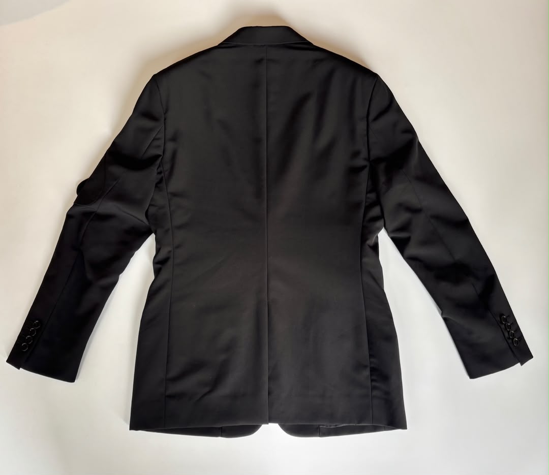 Black Wool Saddle Pocket Blazer Jacket Size 46