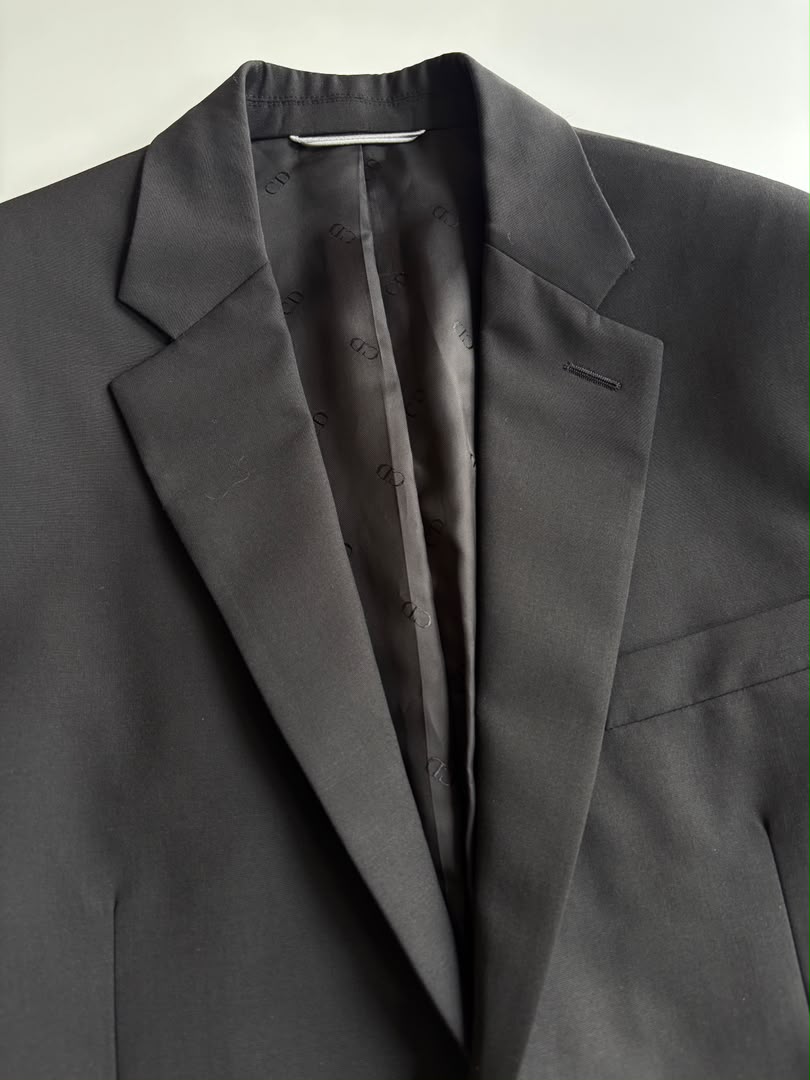 Black Wool Saddle Pocket Blazer Jacket Size 46