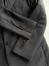 Black Wool Saddle Pocket Blazer Jacket Size 46
