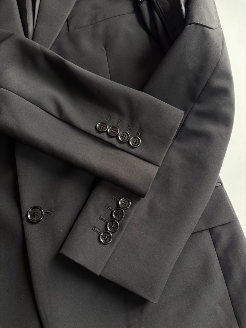 Black Wool Saddle Pocket Blazer Jacket Size 46