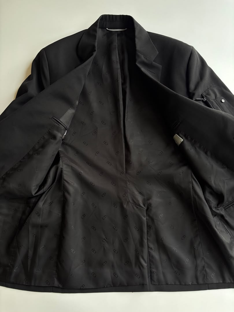 Black Wool Saddle Pocket Blazer Jacket Size 46