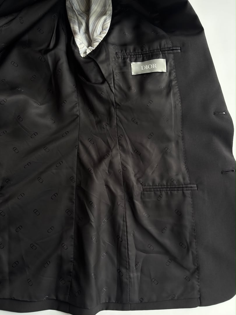 Black Wool Saddle Pocket Blazer Jacket Size 46