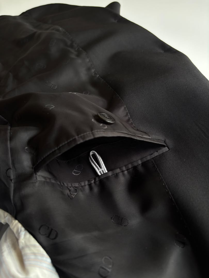 Black Wool Saddle Pocket Blazer Jacket Size 46