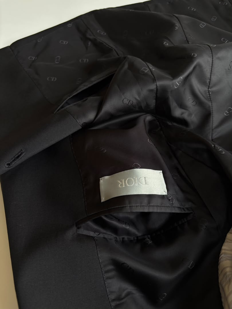 Black Wool Saddle Pocket Blazer Jacket Size 46