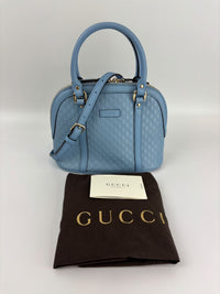 Microguccissima Leather Mini Dome Crossbody in Light Blue