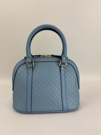 Microguccissima Leather Mini Dome Crossbody in Light Blue