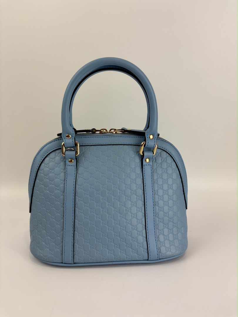 Microguccissima Leather Mini Dome Crossbody in Light Blue