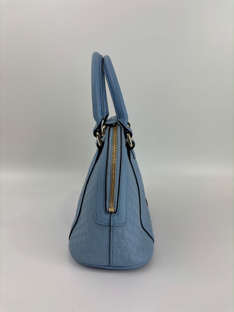 Microguccissima Leather Mini Dome Crossbody in Light Blue