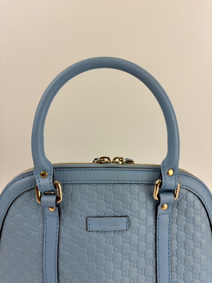 Microguccissima Leather Mini Dome Crossbody in Light Blue