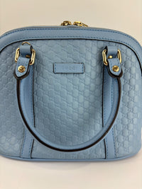 Microguccissima Leather Mini Dome Crossbody in Light Blue
