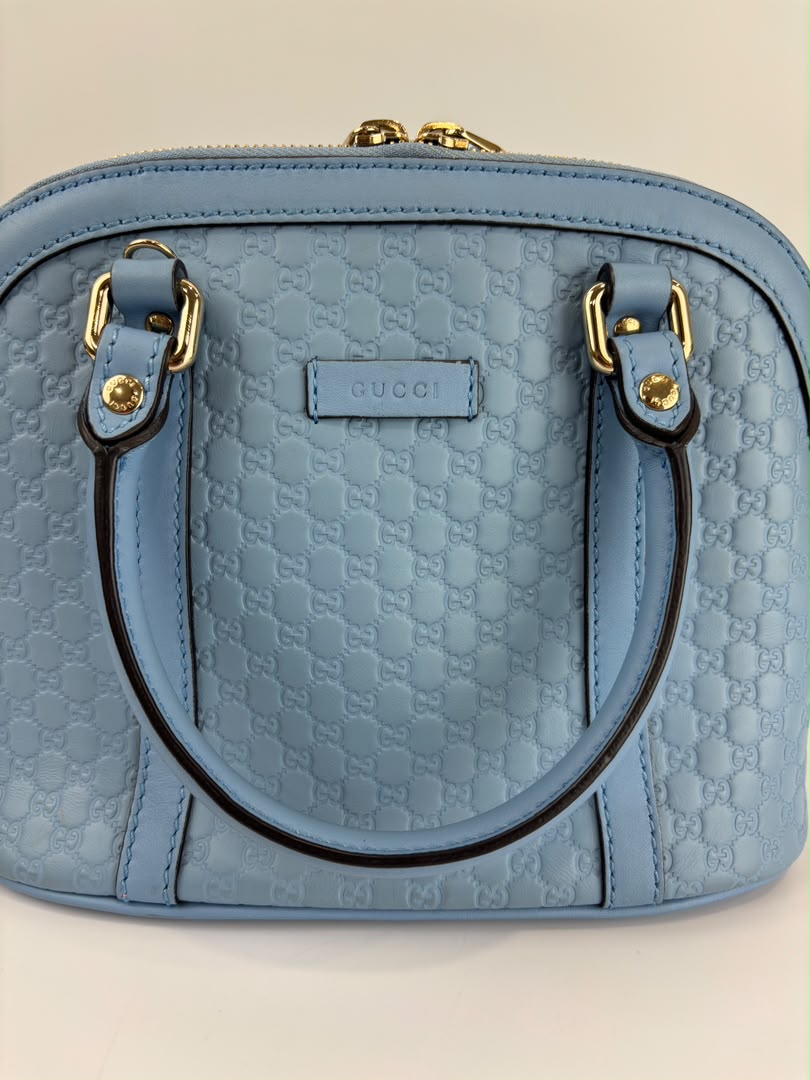Microguccissima Leather Mini Dome Crossbody in Light Blue